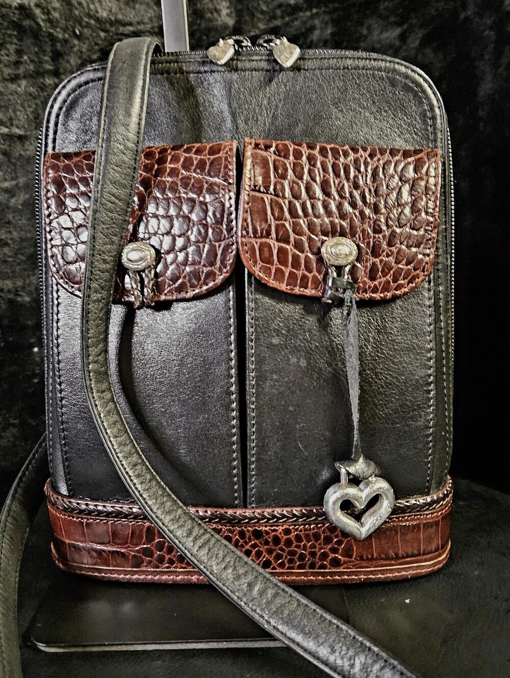 Brighton One World Leather Crossbody Organizer Bag with Heart Charm